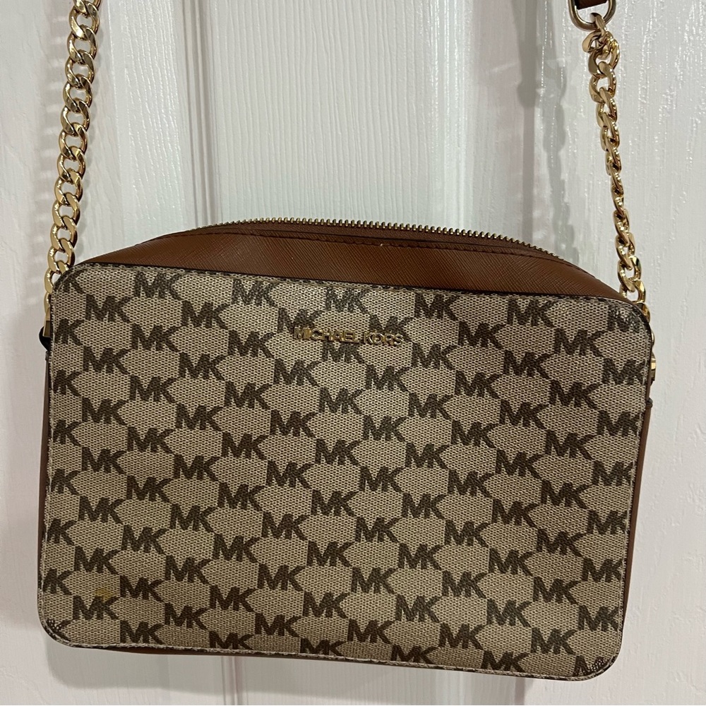 Michael Kors Logo Crossbody Bag in Brown and Tan